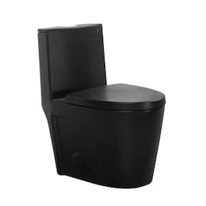 1-Piece 1.1/1.6 GPF Dual Flush Elongated Toilet in Black with Soft Close Seat