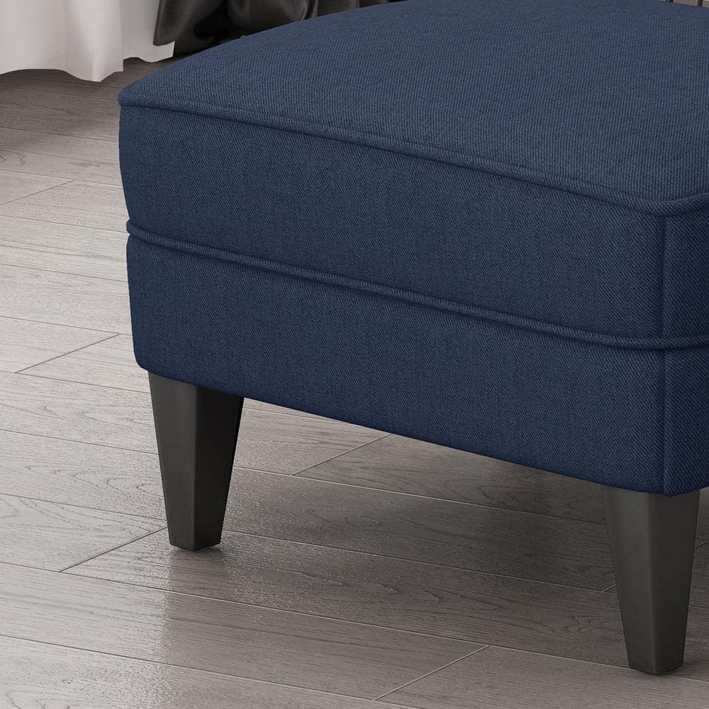 Dark Brown and Blue Handcrafted Wood Club Chair with Flared Arms