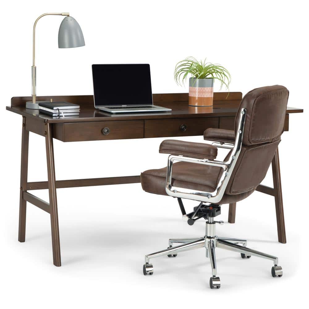 Rylie Natural Aged Brown Solid Wood Desk with USB and Power Outlet