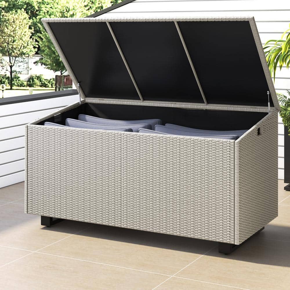 204 Gallon Light Gray Resin Wicker Storage Deck Box