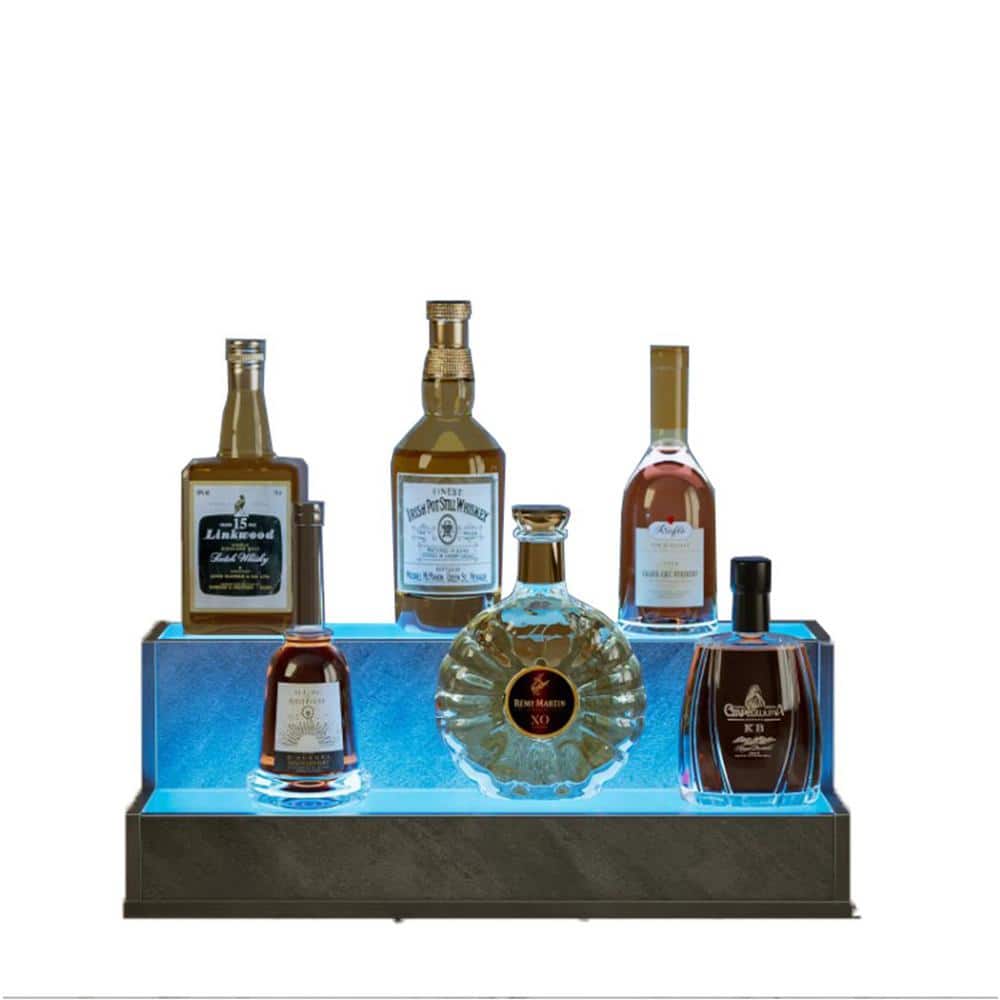 7 in. H x 20 in. W 6-Bottle Gray 2 Step LED Lighted Liquor Bottle Display S