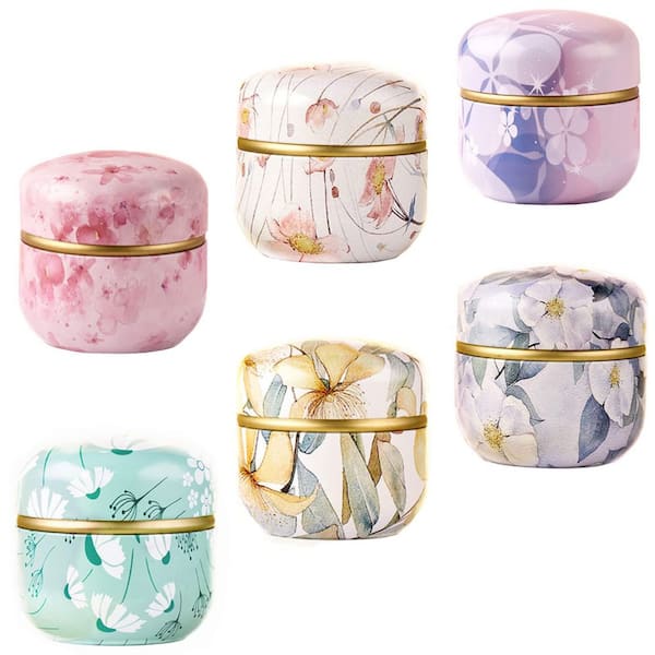 6-Piece Tinplate Tea Storage Canister Set with Double Lids and Freshness Seal, Multicolor