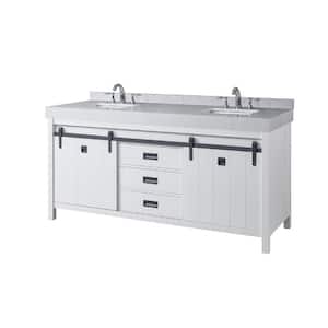 Da Vinci Exclusive 72 in. W x 25 in. D x 36 in. H Vanity in White with White Carrara Marble Top with white basins