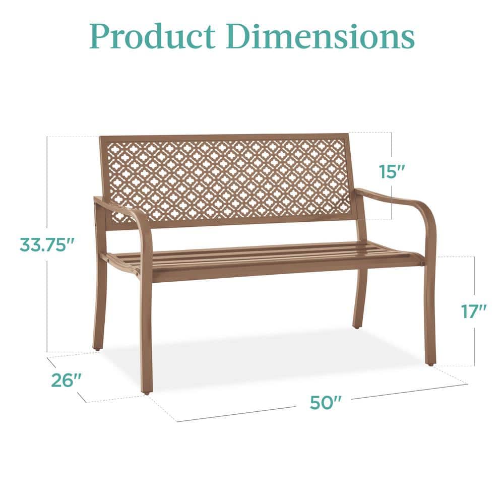 Taupe Steel Geometric Backrest Garden Bench with Arms