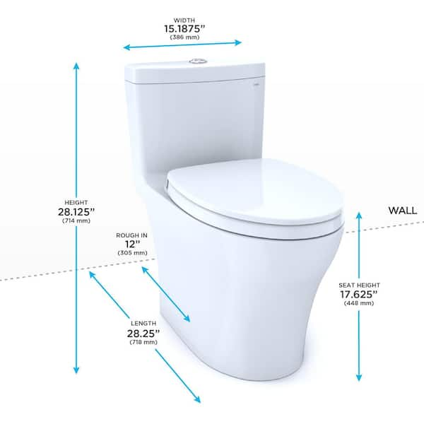 Aquia IV 12 in. Rough In One-Piece 0.8/1.28 GPF Dual Flush Elongated Toilet in Cotton White, SoftClose Seat Included