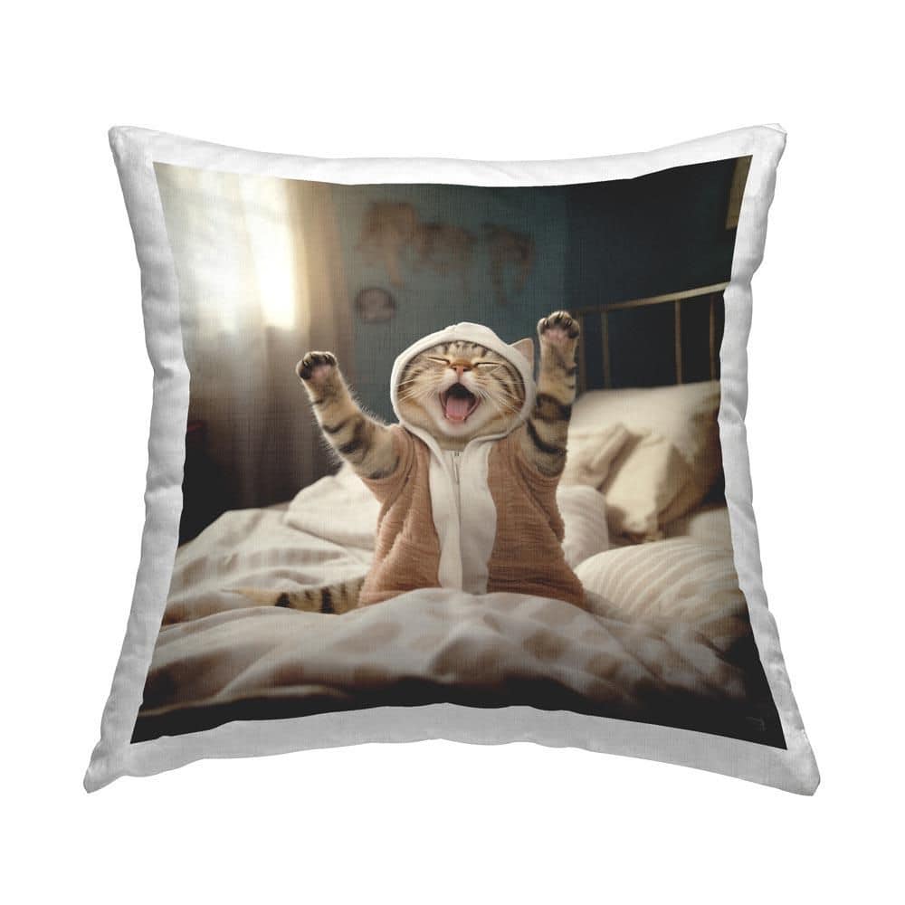 Sleepy Yawning Cat Beige Print Polyester 18 in. x 18 in. Throw Pillow price history on PriceWatchPro