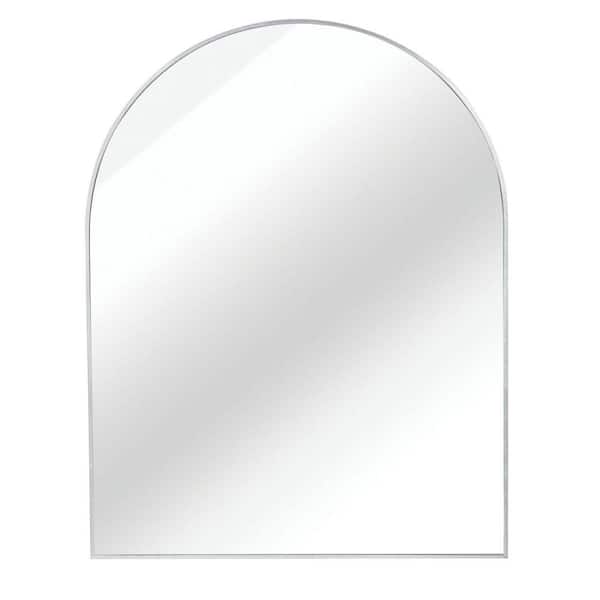 Silver 30 in. W x 36 in. H Modern Arched Aluminum Framed Mirror