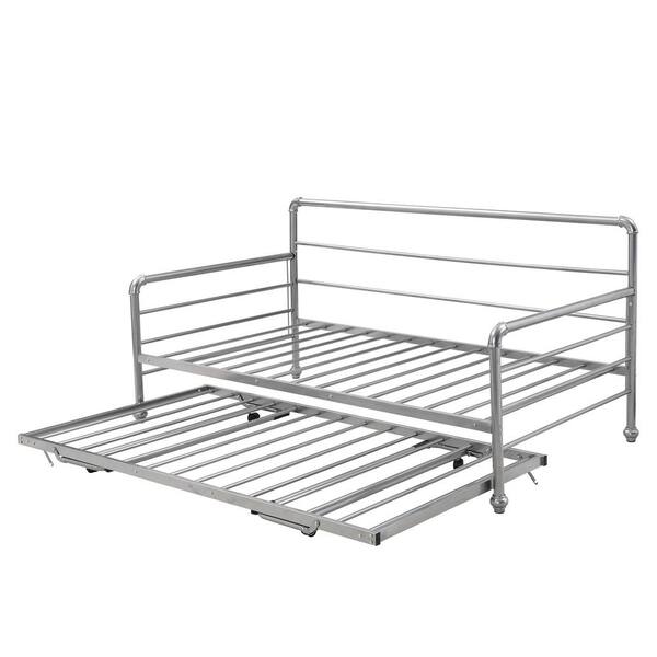 Silver Twin Size Daybed With Adjustable, Twin Pop Up Bed Frame
