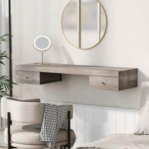 Log Gray Wall Mounted Vanity Table Floating Shelf Makeup Vanity Dressing Desk with 2-Drawers