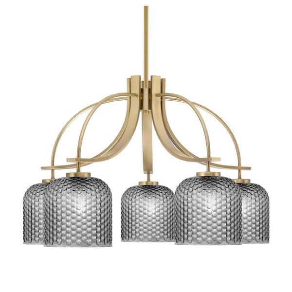 Unbranded Olympia 17.75 in. 5-Light Brass Downlight Chandelier Smoke Textured Glass Shade