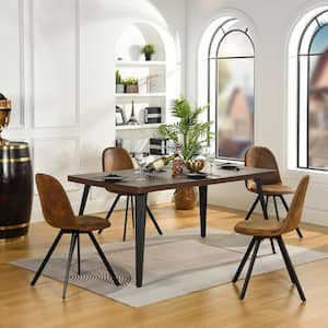 STAN Modern Farmhouse Walnut Brown Rectangle Wooden Top 4 Legs Dining Table for 6 Seats, 62.9 in. x 35.4 in. x 28.3 in.