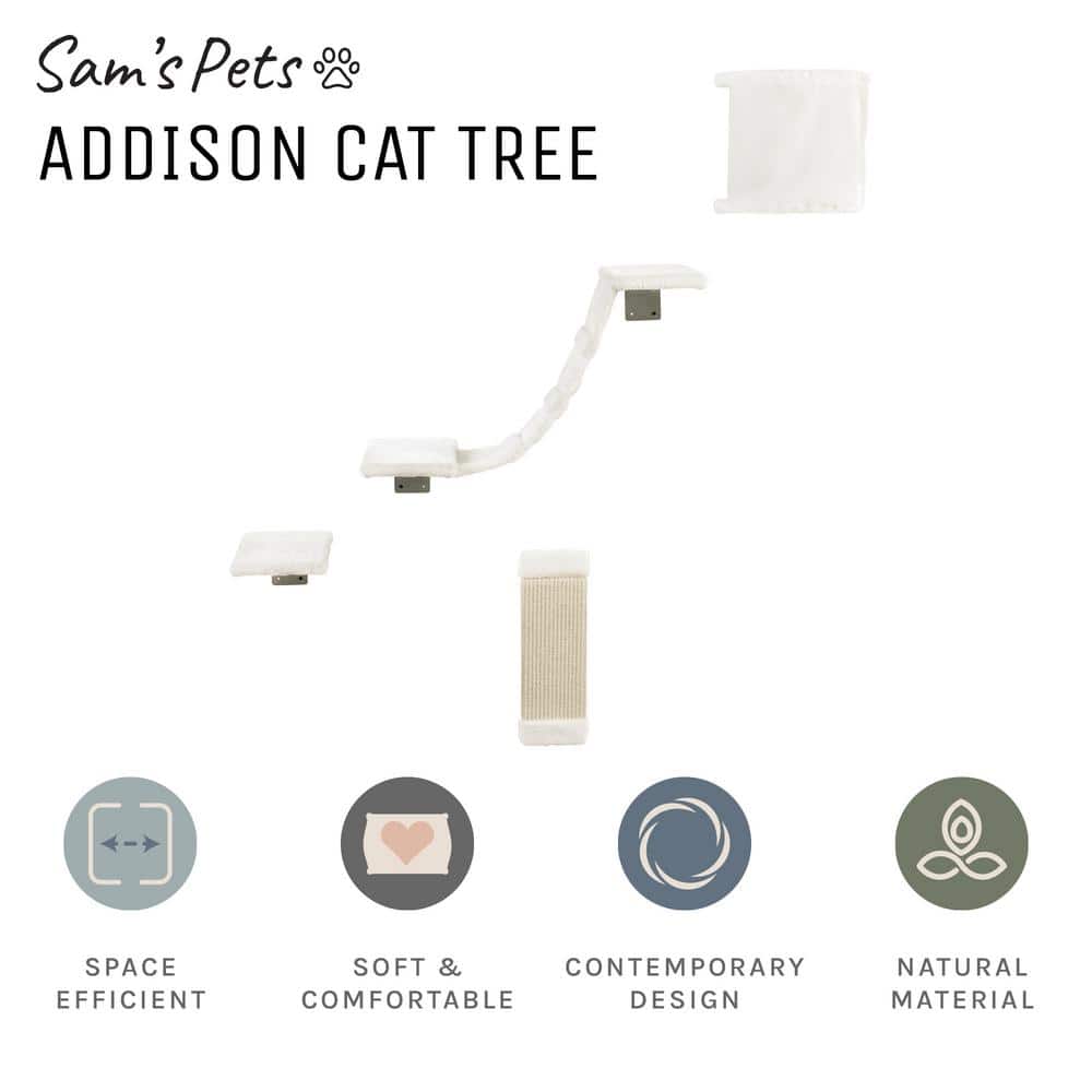White Wall-Mounted Sisal Cat Climber with Platforms
