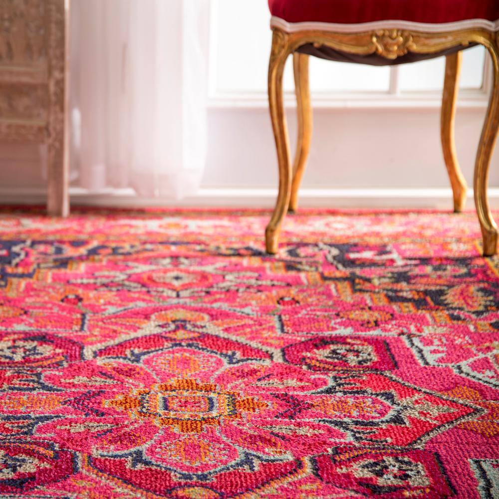 Rosie Pink Round Synthetic Bohemian Area Rug - 4' Diameter