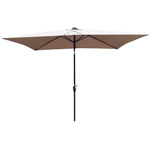 10 ft. x 6.5 ft. Steel Rectangle Solar LED Outdoor Patio Market Umbrella with Push Button Tilt and Crank in Mushroom