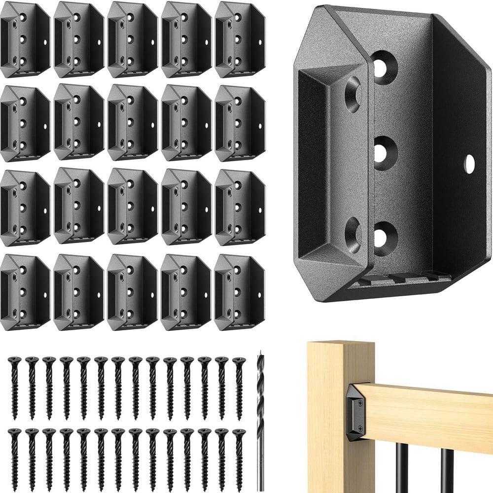 KingBra 4Pcs Aluminum Deck Railing Bracket Connectors For 2x4 Wood Posts – Pre-Drilled, Rust-Proof, With 12 Screws, Black Finish