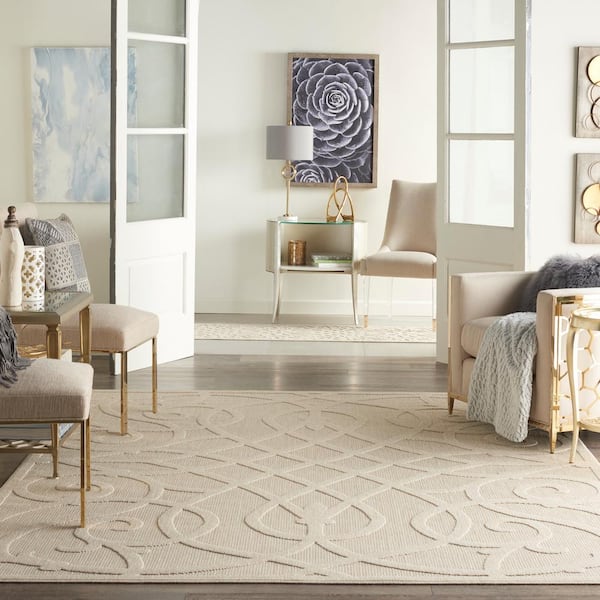 Palamos Cream 7 ft. x 10 ft. Textured Geometric Contemporary Indoor/Outdoor Area Rug