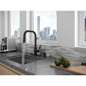 Zanna Single Handle Pull Down Sprayer Kitchen Faucet with Deckplate and Soap Dispenser in Matte Black