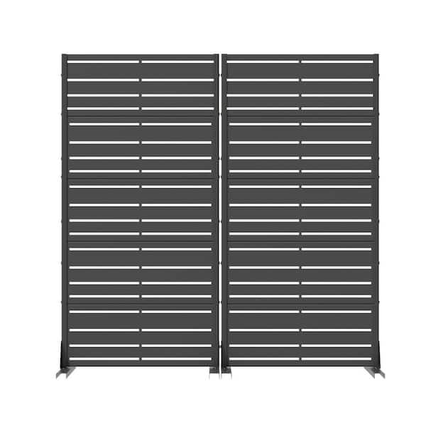 2-Piece 5 ft. Black Outdoor Privacy Screen Metal Fence, 5-Panel Wide-Narrow Louvered, Weatherproof for Balcony