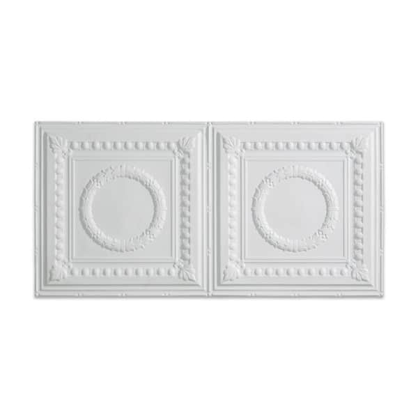 Fasade Rosette 2 ft. x 4 ft. Glue-Up Ceiling Tile in Gloss White