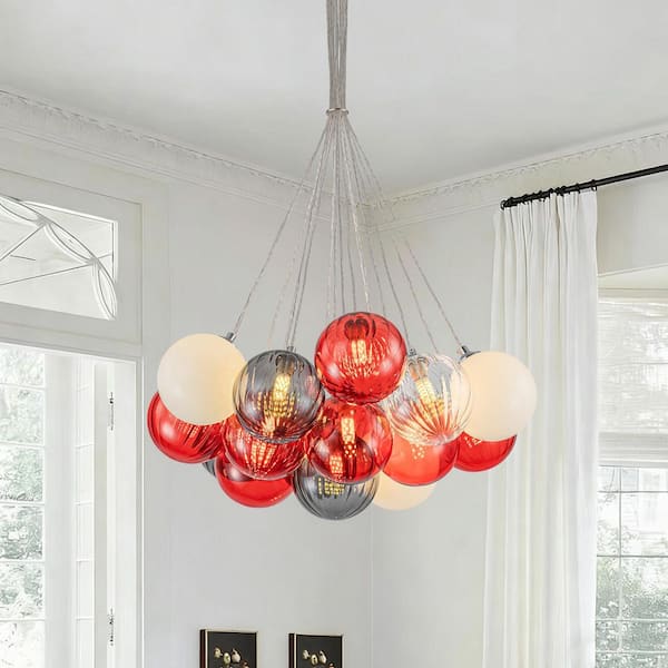 Y'INSP 16 Light Chrome Mid-Century Modern Bubble Globe Chandelier
