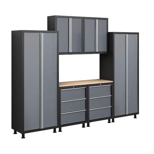 NewAge Products Bold Series 72 in. H x 112 in. W x 18 in. D 24-Gauge Welded Steel Garage Cabinet Set in Grey (7-Piece)