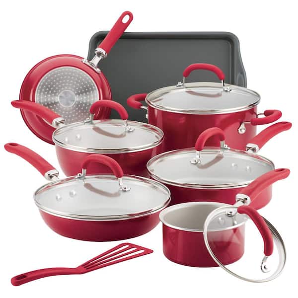 Rachael Ray Create 13-Piece Red Shimmer Delicious Aluminum Nonstick Cookware Set