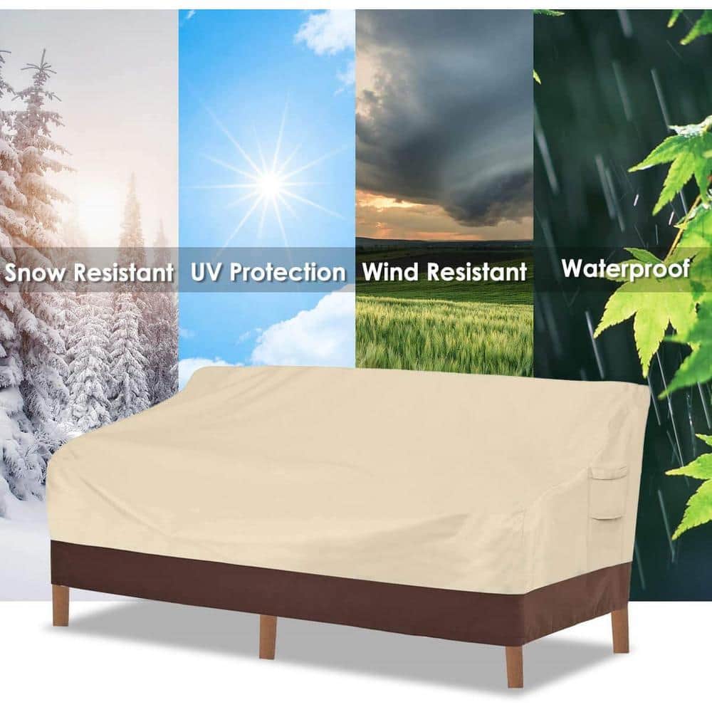 Beige and Brown Heavy Duty Waterproof 3-Seater Patio Sofa Cover