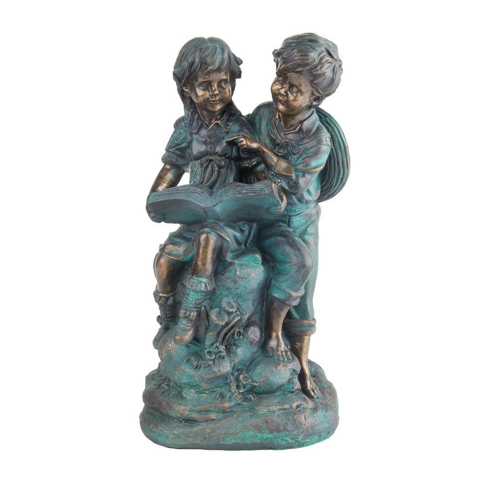 15 in. Tall Indoor/Outdoor Girl and Boy Reading Together Statue Yard Art Decoration price history on PriceWatchPro