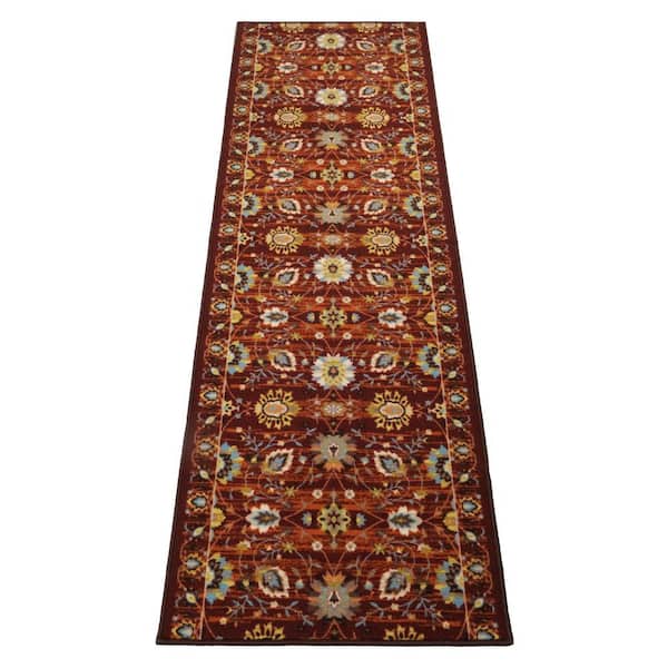 Rubber Collection Flower Burgundy 26 in. W x 12 in. L Stair Runner 2.17 sq. ft.