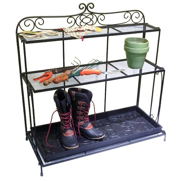 Black Powdercoat 36.5 in. Tall Handy Gardeners Boot Tray Shelf