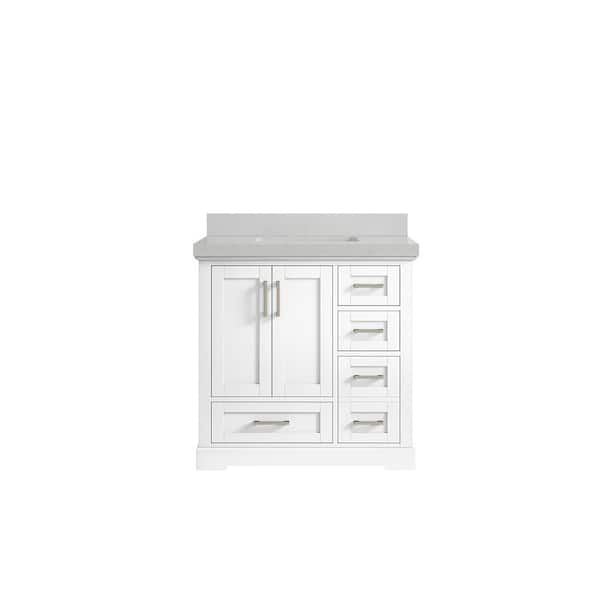 Willow Collections Boston 36 in. W x 22 in. D x 36 in. H Single Sink Bath Vanity Center in White with 2" Carrara Quartz Top