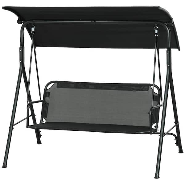 Misopily 3-Person A-Frame Metal Outdoor Patio Swing Chair with Adjustable Tilt Canopy, Load-Bearing Steel, Mesh Fabric in Black