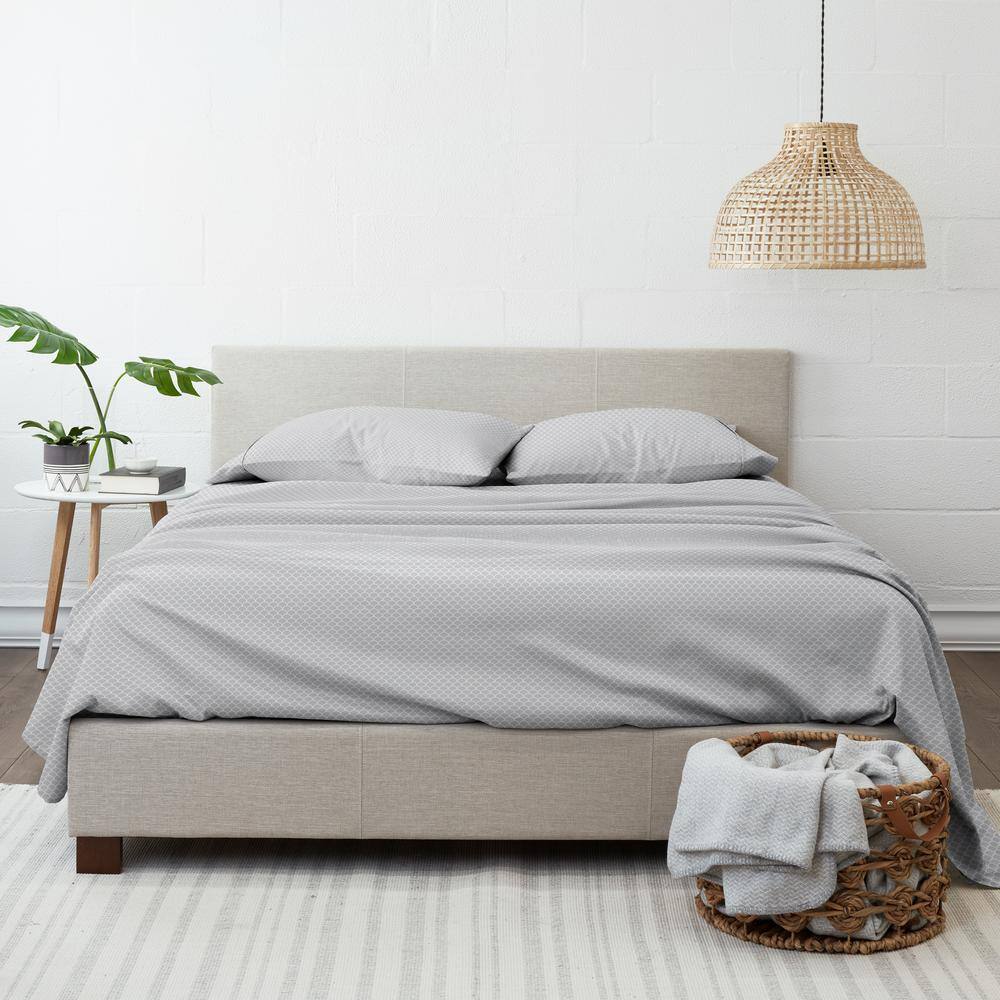 Light Gray Chevron Twin Cotton Polyester Deep Pocket Bedding Set