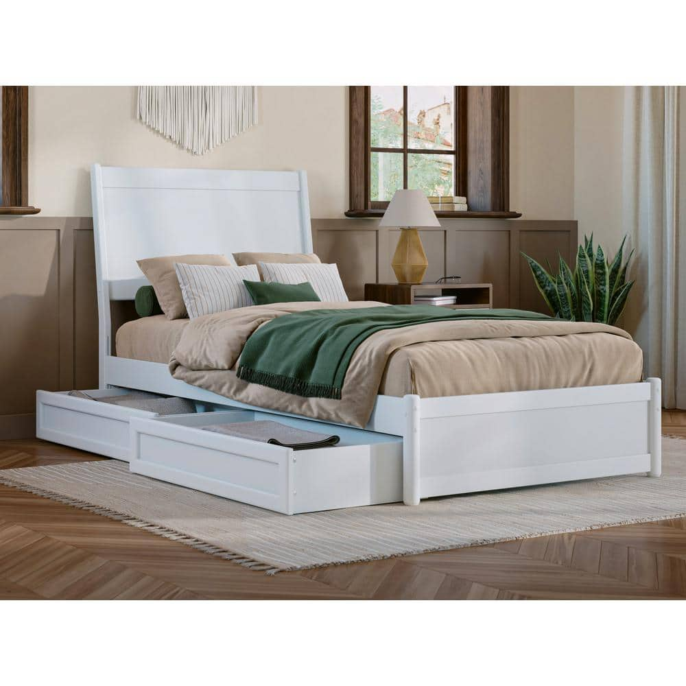 AFI Casanova White Solid Wood Frame Twin XL Platform Bed with Panel ...