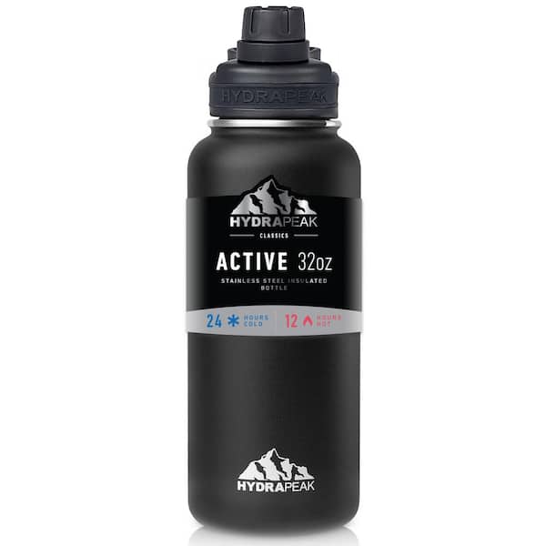 HYDRAPEAK Active Chug 32 fl. oz. Black Triple Insulated Stainless Steel Water  Bottle HP-Wide-32-Black-Chug - The Home Depot