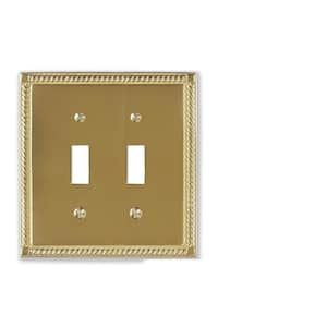 Georgian 2 Gang Toggle Metal Wall Plate - Brass