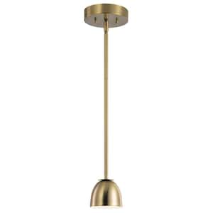 Baland 4 in. 1-Light Integrated LED Brushed Natural Brass Mid-Century Modern Shaded Kitchen Mini Pendant Hanging Light