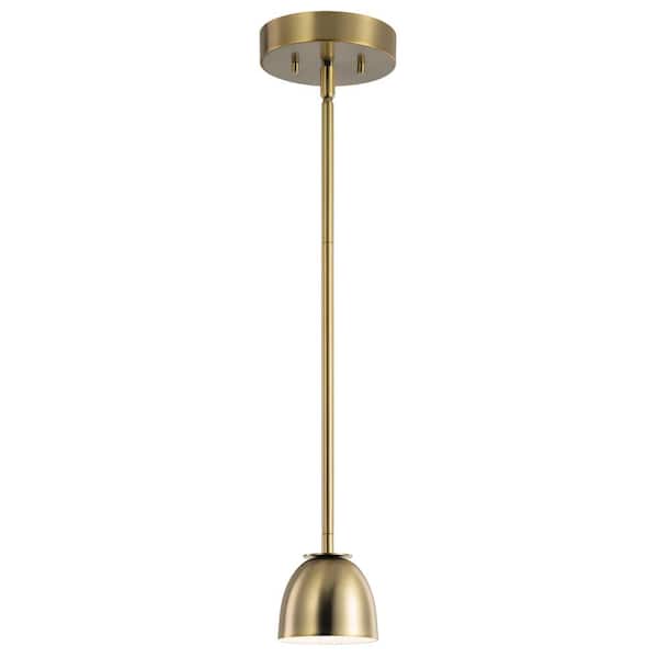 KICHLER Baland 4 in. 1-Light Integrated LED Brushed Natural Brass Mid-Century Modern Shaded Kitchen Mini Pendant Hanging Light