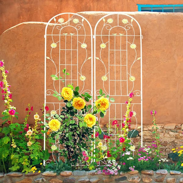 ToolCat 2-Pack 86.7 in. x 19.7 in. Metal Garden Trellis Rustproof Trellis for Climbing Plant Outdoor Flower Support Cream White