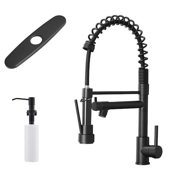 Single Handle Pull Down Sprayer Kitchen Faucet with Advanced Spray and Soap Dispenser 1-Hole Kitchen Taps in Matte Black