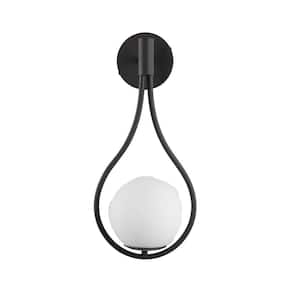 7.87 in. 1-Light Black Modern Globe Wall Sconce with Frosted Glass Shade