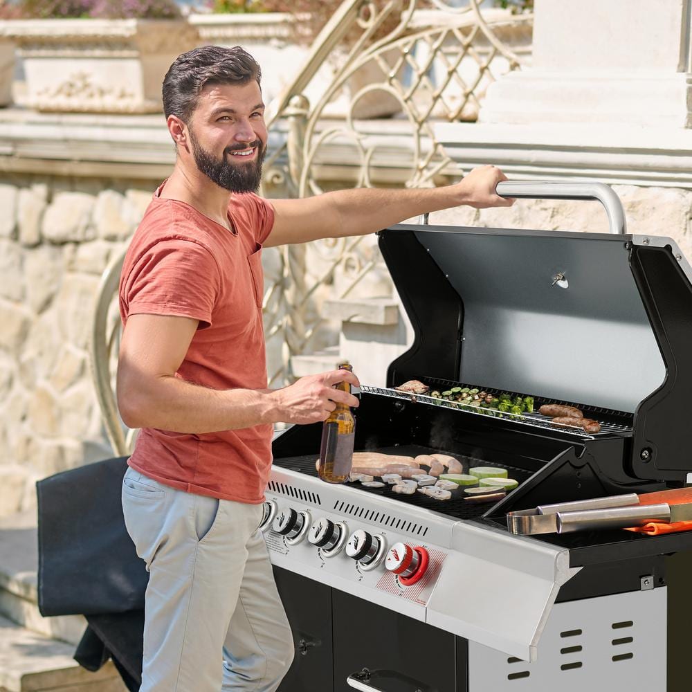Royal Gourmet Black 6-Burner Propane Gas Grill with Side Burner