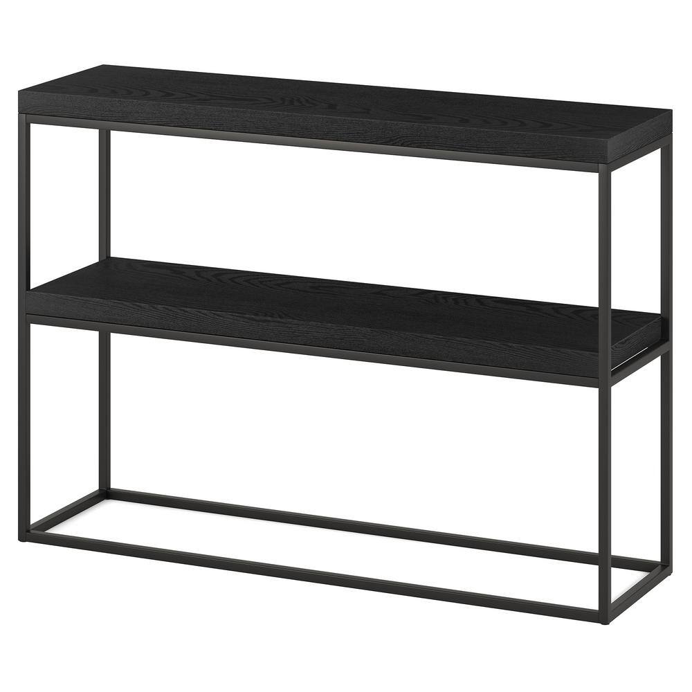 Edmund 42" Black Grain Metal & Wood Console Table with Geometric Frame