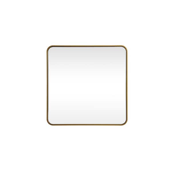 Unbranded Timeless Home 30 in. W x 30 in. H x Modern Soft Corner Metal Square Brass Mirror