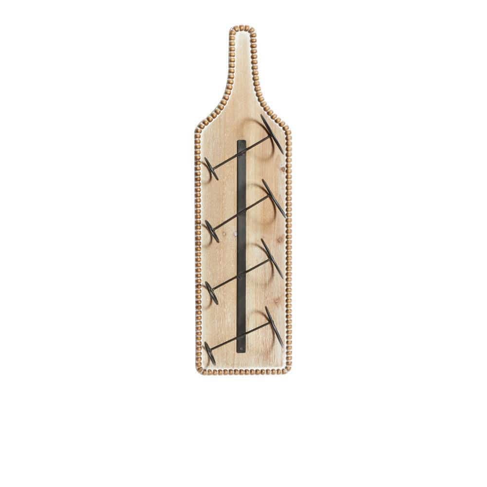 Brown Wood Bottle Shaped Wall Wine Rack with Beaded Frame