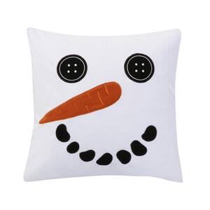 Northern Star White Snowman Face Appliqued 18 in. x 18 in. Throw Pillow