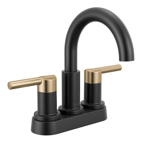Nicoli 4 in. Centerset Double Handle Bathroom Faucet in Matte Black / Champagne Bronze