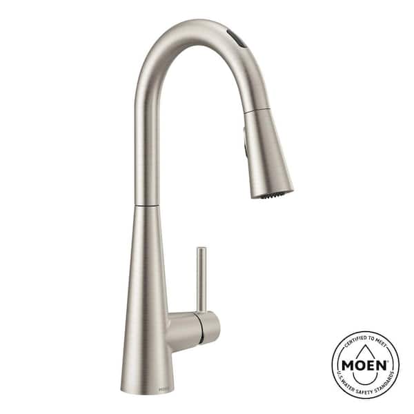 Sleek Single-Handle Smart Touchless Pull Down Sprayer Kitchen Faucet with Voice Control and Power Clean in Stainless