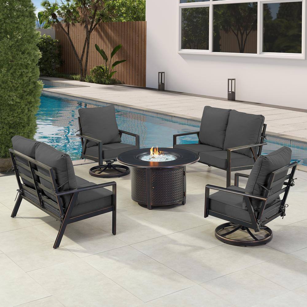 Black 7-Piece Aluminum Patio Fire Pit with 2-Deep Seating Loveseat and 2-Club Chairs Black Cushions price history on PriceWatchPro