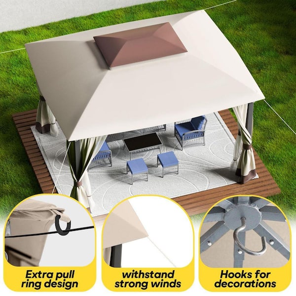 Khaki 13 ft. x 10 ft. Patio Gazebo Canopy Tent Heavy Duty Gazebos